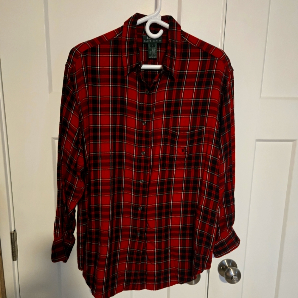 EUC Lauren Ralph Lauren plaid flannel button up shirt